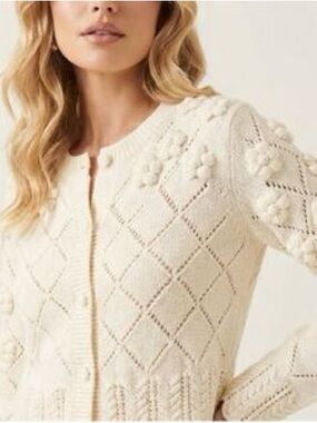 Caroline Constas Cream Pointelle Bobble Cardigan